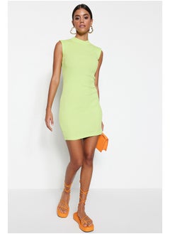 Buy Lime Sleeveless Crew Neck Body-fitting Knitted Dress TWOSS22EL2819 in Egypt