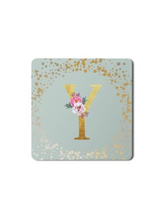 اشتري Designer Leather Coasters Mat for Beverage Drinks- Custom Monogram Initial Letter Floral Pattern Alphabet - Y (Light Grey) في الامارات
