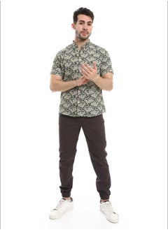 اشتري Self Pattern Buttoned Casual Shirt_ Beige & Green في مصر