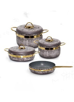 Buy 7-Piece Perfect Design Aluminum Cookware Pots And Pans Set, Black/Grey/Gold in Saudi Arabia