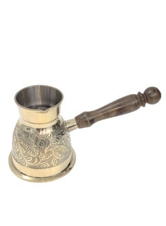 Buy Brass Turkish Coffee Warmer Turkish Coffee Pot with Wooden Handle Gold 11 Centimeter in Saudi Arabia