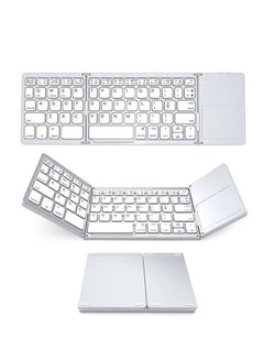 اشتري Mini Bluetooth Keyboard with Touchpad, Foldable Slim Keyboard, USB Chargeable, Wireless Keyboard for Windows/iOS/Android for Tablet, Pad, Phone and Smart TV (White） في الامارات