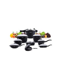 Buy Tefal German pot set, 18 pcs, Arshia, black, CO395-2388 in Egypt