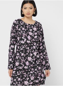 Buy Boat Neck Floral Print Dress in Saudi Arabia