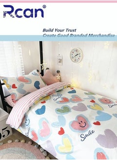 اشتري 3 Piece Set Cute Cartoon College Style Print Design Duvet Cover Set Cotton for Boys Girls Multicolor 150x200cm في السعودية