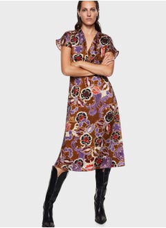 Buy Floral Print V-Neck Dress in Saudi Arabia