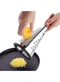 اشتري Cheese Grater With Handle - Stainless Steel Grater Triple Function Wood Handle Shredder Non-Slip Rubber Bottom Hand Held Multifunction Vegetables Cheese Grater With Container 4-Size (M Size: 24Cm في مصر