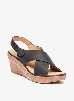 Buy Women Solid Slip-On Wedge Sandals with Hook and Loop Closure in UAE