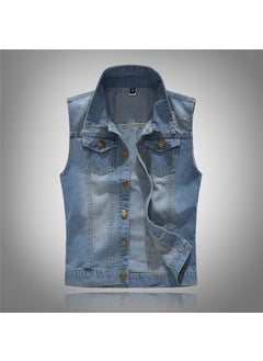 Buy Cool Korean Slim Trendy Mens Denim Vest Light Wash Light color in Saudi Arabia