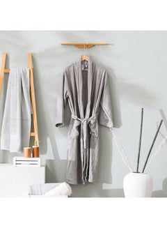 Buy Danube Home Essential Shawl Collar Cotton Bathrobe 100% Cotton Soft Breathable Lightweight Waffle Knit Unisex Bath Robe With Tie Closure At Waist For Bathroom Large-Grey in UAE
