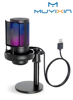 Buy Gaming USB Microphone for PC/PS5 with Quick Mute RGB Light Pop Filter Shock Mount Gain knob & Monitoring Jack, Podcast Microphone for Streaming Twitch/Discord/YouTube - Black in Saudi Arabia