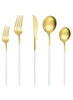 اشتري 5 Piece Stainless Steel Flatware Set (Glod/White, Set G) في الامارات