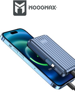 Buy Trunk 10000mAh A Wireless magnetic power bank 22.5W supports fast charging & 15W wireless charging and three ports Type-C & Type-A and a lightning port for charging the power bank. in Blue color in Saudi Arabia