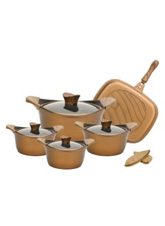 Buy 9 Pcs Titanium Cookware Set - Gold Color in UAE