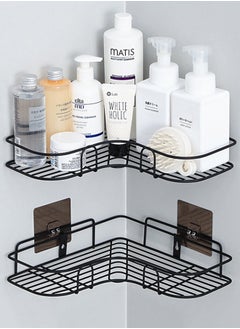 Buy 2 Pack Bathroom Organization Corner Shelf With Side Hanger, Adhesive Shower Organizers, Rustproof Stainless Steel Shower Shelves, No Drilling Bathroom Organizers and Storage Racks, Space-Saving, Black in Saudi Arabia