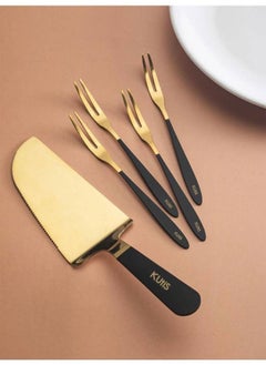 اشتري 5-Piece Stainless Steel Cake Knife And Fork Set with Handle في الامارات