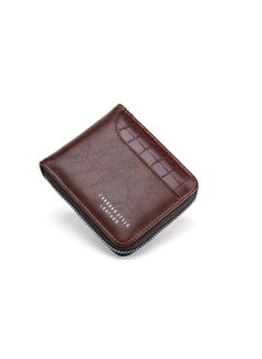 Buy Leather wallet, with external zipper and 8 internal pockets, elegant wallet for money, ATM cards and coins, brown in Saudi Arabia