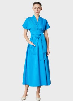 Buy Surplice Neck Tiered Belted Dress in UAE