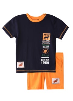 Buy Baby Boys 2 piece Set - T-Shirts & Shorts - Navy Blue and Orange (100% Cotton)- VJ in UAE