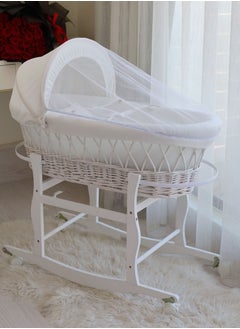 اشتري Baby Moses Basket Cradle With Rocking Stand, White في السعودية