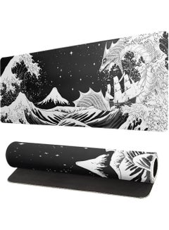 Buy Wave Dragon Gaming Mouse Pad - Abstract Mat with Non-Slip Rubber Base 800 * 300 * 3mm Stitched Edges - Desk Pad for Office and Home in UAE