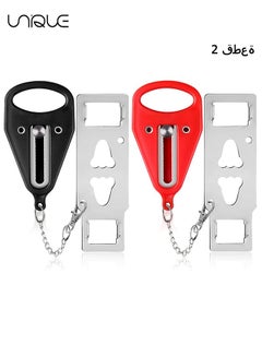 Buy 2 Pack Portable Door Lock - Extra Home Security Door Locker for Additional Privacy and Safety, Travel Lock Down Locks for Traveling, Hotel, Home, Apartment, College with Door Hanger Sign，Black & Red in Saudi Arabia