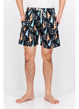 Buy Men Allover Print Drawstring Board Short, Black Combo in UAE