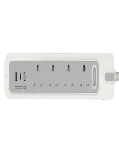 Buy Electric Power Extension 4 Sockets 2M Cable 2 USBA 1 USBC Ports White/Grey in Saudi Arabia