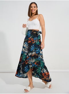 Buy Tropical Print Wrap Maxi Skirt in Saudi Arabia