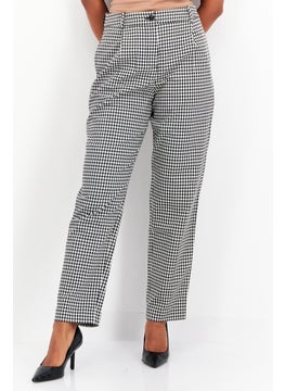 Buy Women Micro Checkered Straight Leg Pants, White/Black in UAE