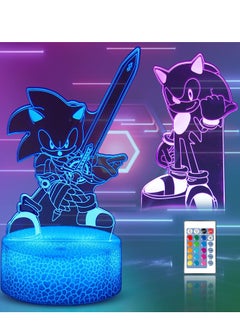 اشتري 3D Sonic Anime Multicolor Night Light LED Illusion Lamp Two Patterns and 16 Color Change Decor Table Lamp with Remote Control New Year Gifts for Boys Kids Room Decor في الامارات