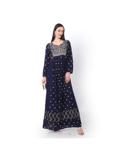 اشتري EMBROIDERED WITH POLKA DOT LONG SLEEVE BLUE ARABIC JALABIYA DRESS في الامارات