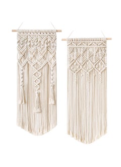 اشتري Boho Macrame Wall Hanging Woven Decor, 2 Pcs Beige Wall Decor Modern Bohemian Farmhouse Woven Aall Hangings for House Apartment Dorm Room, Nursery, Geometric Aztec Décor (28" L x 13" W) في الامارات