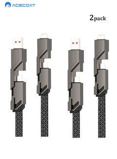 Buy 2-set 4-in-1 Fast Charging Data Cable-66W Multifunctional USB-A&USB-C to Lightning&type-C 1.5m Nylon Braided Cable-480mbps Data Transmission for Apple/Android/Huawei/Phone/Laptop/iPad/Headphone-Black in Saudi Arabia