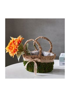 Buy Lumber Natural Moss Basket with Handle 24 x 24 x 16 cm in UAE