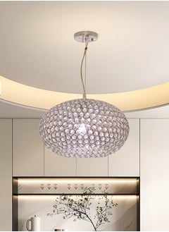 Buy Crystal Chandelier Oval Shaped Pendant Light,3-Dimming Color Pendant Chandelier, Indoor Adjustable Height Hanging Light Fixtures Decor Lighting Fixtures High Ceiling for Dinner Table in UAE