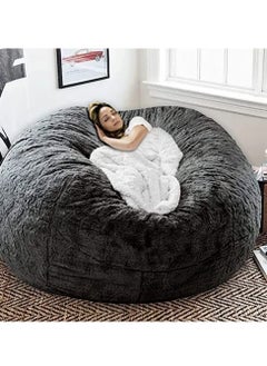 Buy Bean Bag Chairs, Giant Bean Bag Chair for Adults, 6ft Big Bean Bag Cover Comfy Bean Bag Bed (No Filler, Cover only) Fluffy Lazy Sofa (Dark Grey, 6ft(150*75cm)) in UAE