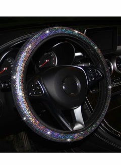 اشتري Steering Wheel Cover, General 15 inch Women's Cloth car Steering Wheel, Colorful Gilded car Steering Wheel Cover Bling Bling Anti-Slip Breathable Steering Cover for Vehicles（Black） في الامارات