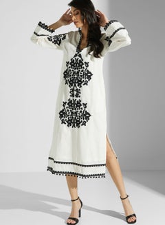 Buy Notched Neck Embroidered Dress in UAE