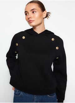 Buy Black Hooded Button Detailed Regular Fit Fleece Inside Knitted Sweatshirt TWOAW24SW00215 in Egypt