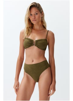 Buy Khaki Strapless Accessory Glitter Premium Fabric Brazilian Bikini Set TBESS24BT00054 in Egypt