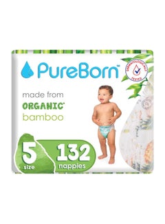 اشتري Pureborn Organic Natural Bamboo Baby Disposable Size 5 Diapers Nappy 11 to 18 Kg 132 Pcs Assorted Print Super Soft Maximum Leakage Protection New Born Essentials Eco Friendly Pack of 6(22 X 6) في الامارات