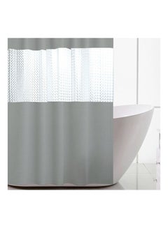 Buy Long Shower Curtain Set with Polynesian Hooks Luxury Bath Mesh Top Window for Hotel Spa Bathroom Decor in UAE