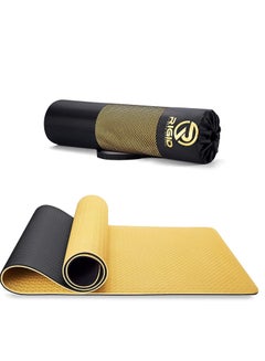 Buy Thick Yoga Mat 8mm - Knees Supportive Exercise Mat - for Yoga, Pilates, Fitness Exercises and Home Exercise Fitness Mat - Non-Slip Yoga Gym Mat With Carrying Bag - 183*66cm (Gold/Black) in Saudi Arabia
