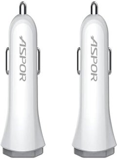 اشتري Aspor A903 Car Charger With 3.4 A Output And 2 USB For Type-C Cable Set of 2 Pieces - White في مصر