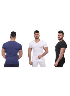 Buy Dice Pack of 3 DM180 T-shirt Lycra half sleeve Roqaya Crowe Pack 3 Navy-black-white in Egypt