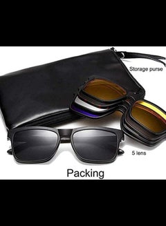 Buy Polarized Sunglasses Men's Magnetic Set Mirror Sunscreen Fashion Sunglasses Women's High-End Sense Double Bridge Glasses Frame UV Protection 1 Frame Glasses + 5 Clip Lenses in Saudi Arabia