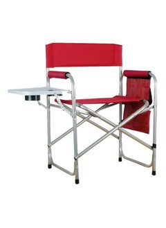 Buy A foldable chair with a storage pocket and a side table with two cup slots for camping and trekking, red in Saudi Arabia