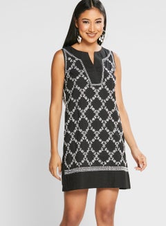 Buy Notch Neck Embroidered Dress in UAE