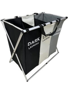 Buy Large Fabric Washing Storage Baskets for Bathroom, Bedroom, and Home 135L, Foldable 3-Section Laundry Hamper Portable Dirty Clothes Bag Sorter with Handle in Saudi Arabia